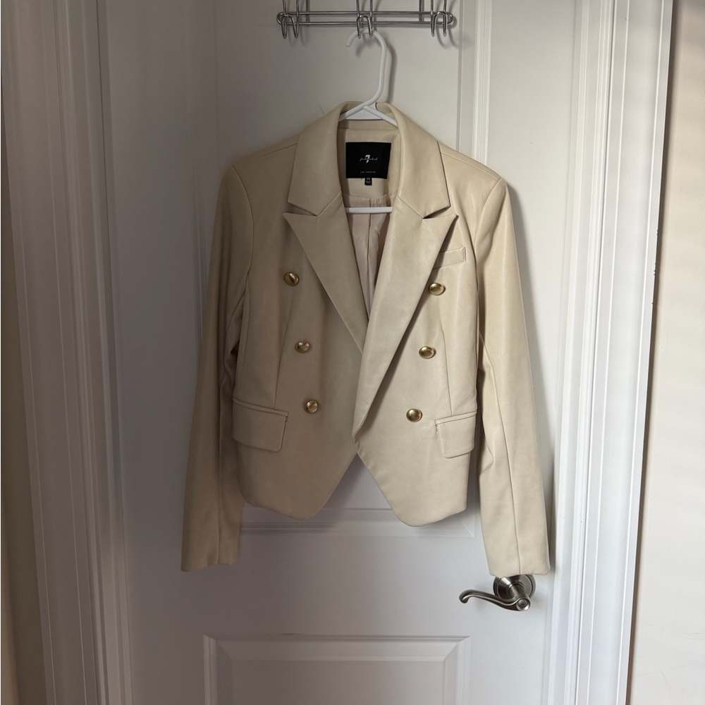 7 For All Mankind Beige Double-Breasted Blazer